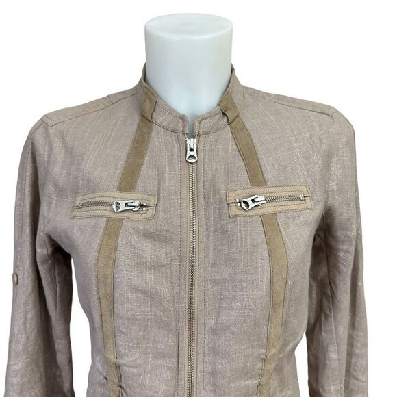 A/X ARMANI EXCHANGE Womens Linen Cotton Khaki Front Zip Jacket Size small - Picture 3 of 9